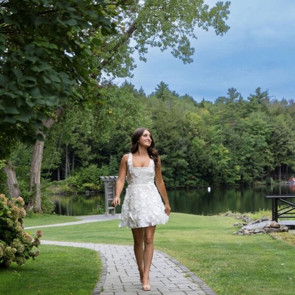 Lulus White & Nude 3D Floral Embroidered Dress- perfect for HOCO or Graduation - Picture 3 of 3